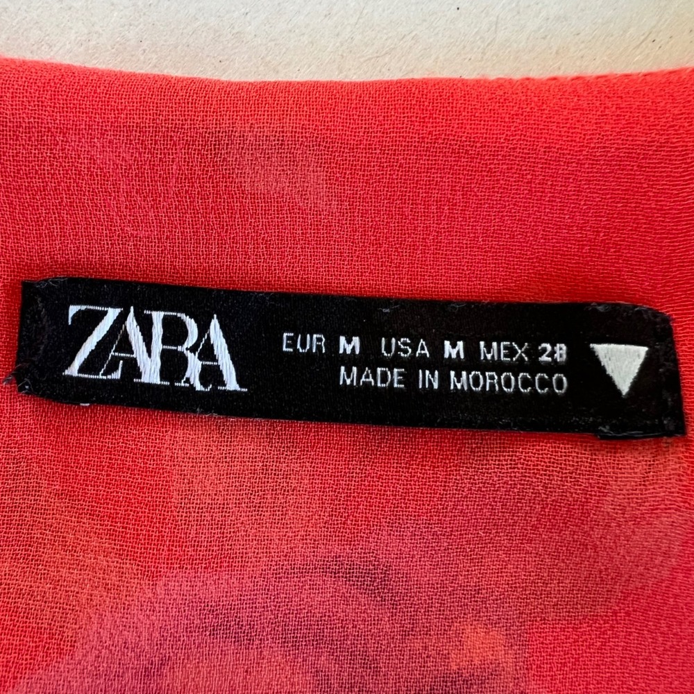 Zara Floral Mini Dress Wrap Long Sleeve Red Blue Polka‎ Dot M - Picture 8 of 12